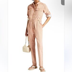 Triarchy Denim Jumpsuit with Gold Hardware in Clay